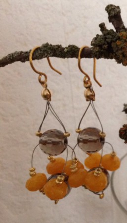 Oorbellen van Rookkwarts met gele jade 